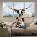 Texas Longhorn Wall Art Canvas Print, Framed Western Rustic Farmhouse