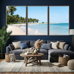 Palm Tree Coast Wall Art Canvas Print, Framed Island Getaway with Crystal Blue Water