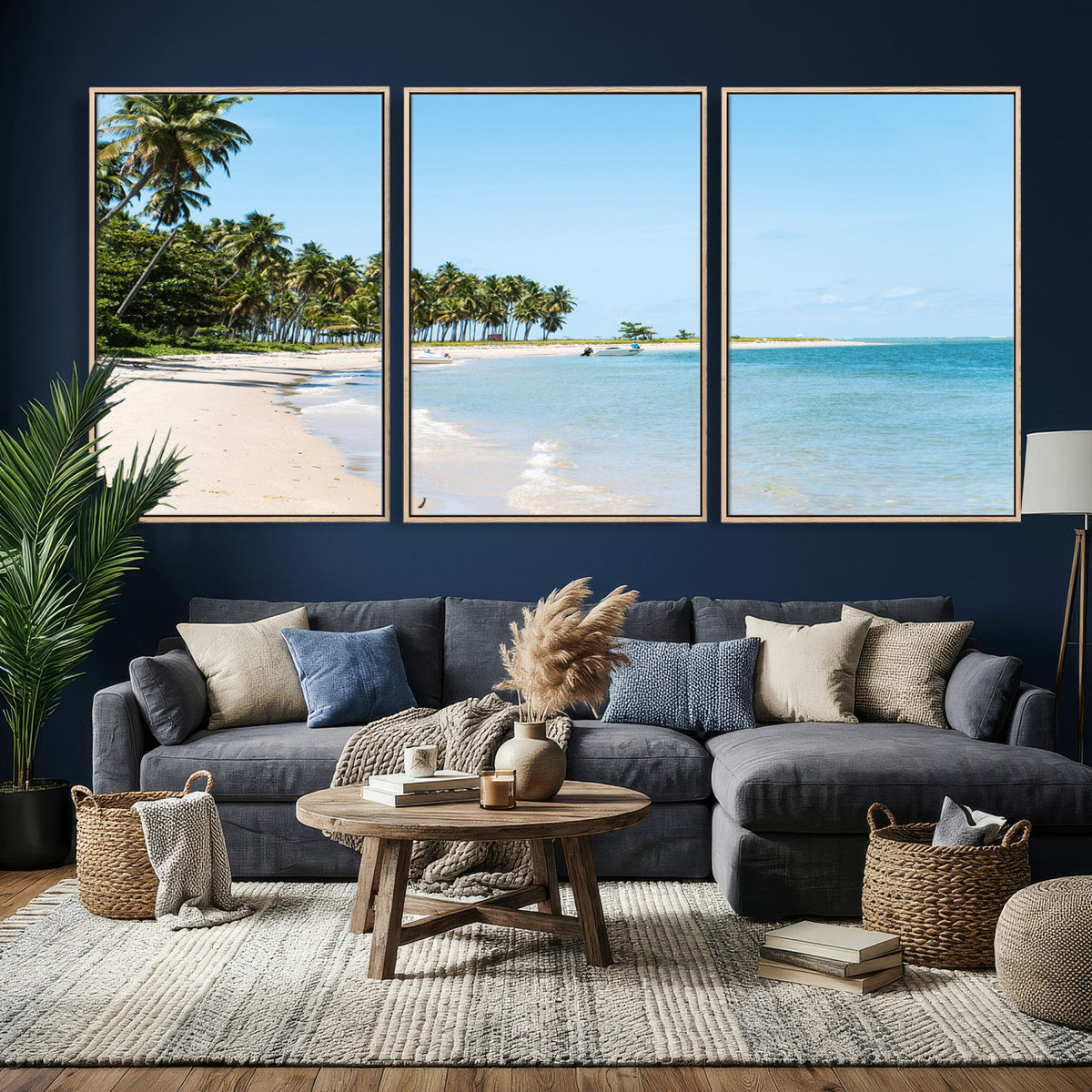 Palm Tree Coast Wall Art Canvas Print, Framed Island Getaway with Crystal Blue Water