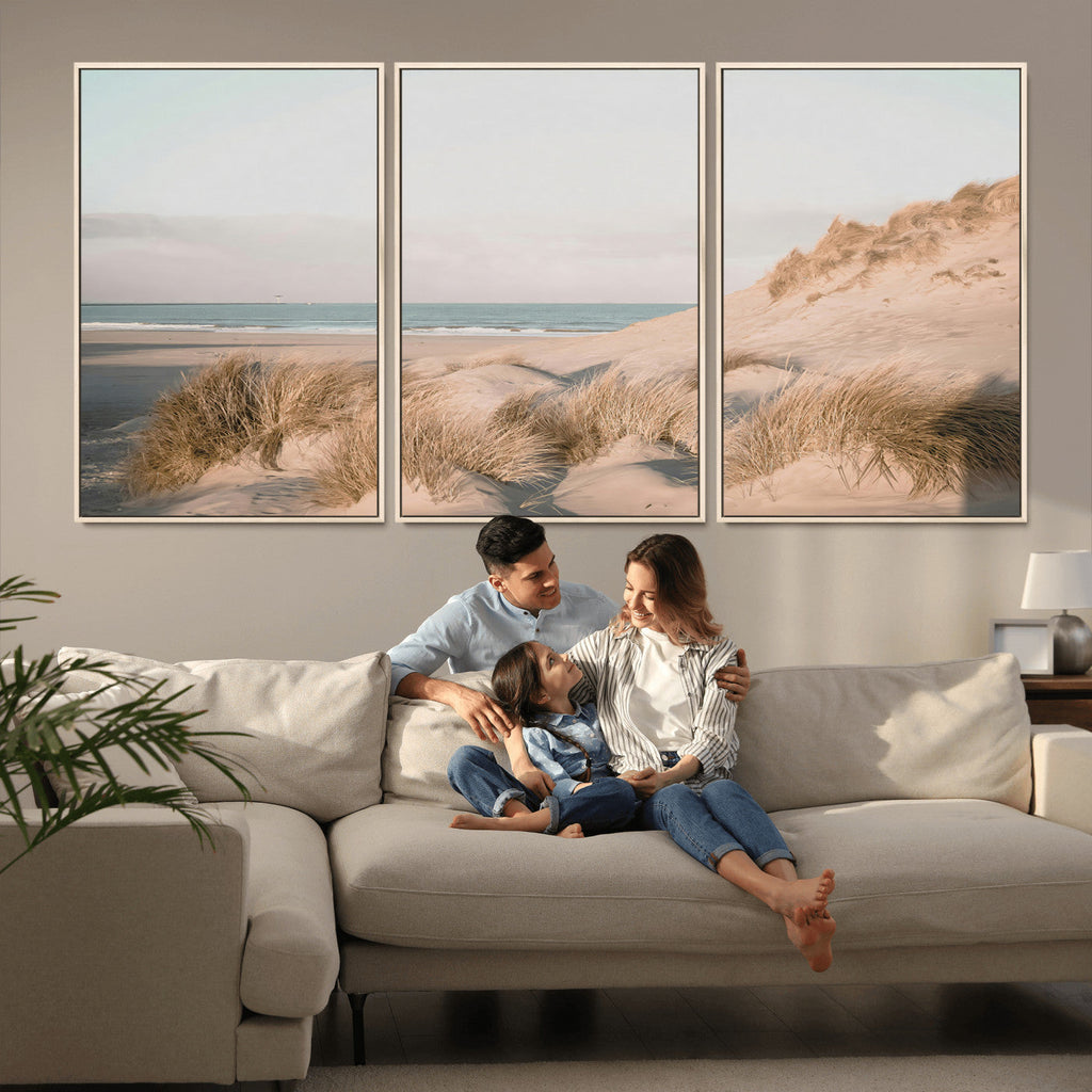 Beach Landscape Wall Art Canvas Print, Framed Sand Dune Photography, Minimalist Seascape Coastal Decor