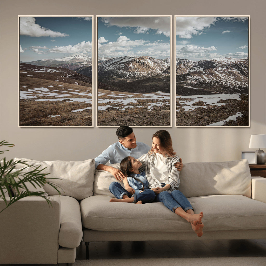 Mountain Landscape Wall Art Canvas Print, Framed Snowy Peaks Art, Rugged Highlands Rustic Adventure Decor