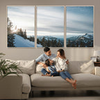 Snowy Mountains Wall Art Canvas Print, Framed Alpine Landscape Frosty Peaks Artwork