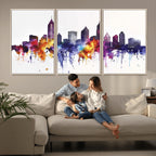Atlanta Skyline Wall Art Canvas Print, Framed Colorful Watercolor Cityscape