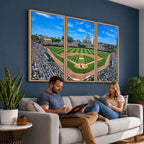 Wrigley Field Baseball Stadium Canvas Wall Art, Packed Crowd and Chicago Skyline