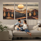 Wooden Mountain Layers Art | Rustic Pine Tree Landscape