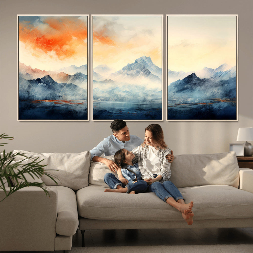 Warm Clouds Abstract Mountain Wall Art, Modern Landscape Canvas Print