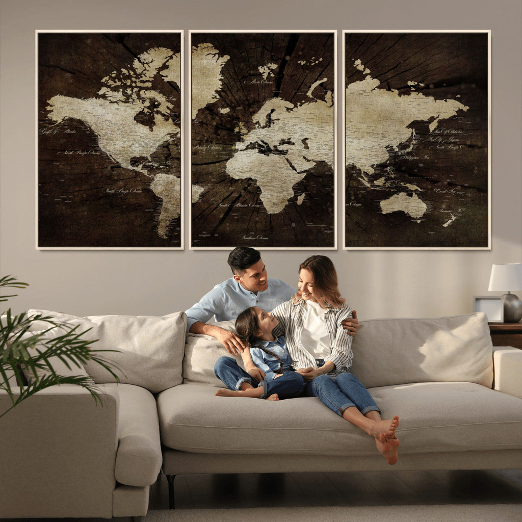 World Map Wall Art Canvas Print | Framed Travel Map Wall Art