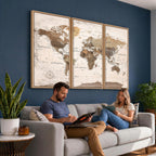 Modern World Map Canvas Print | Framed Travel Map Wall Art