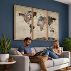 World Map Canvas Print, Detailed Map of the World, Adventure Gift for Couples and Anniversaries