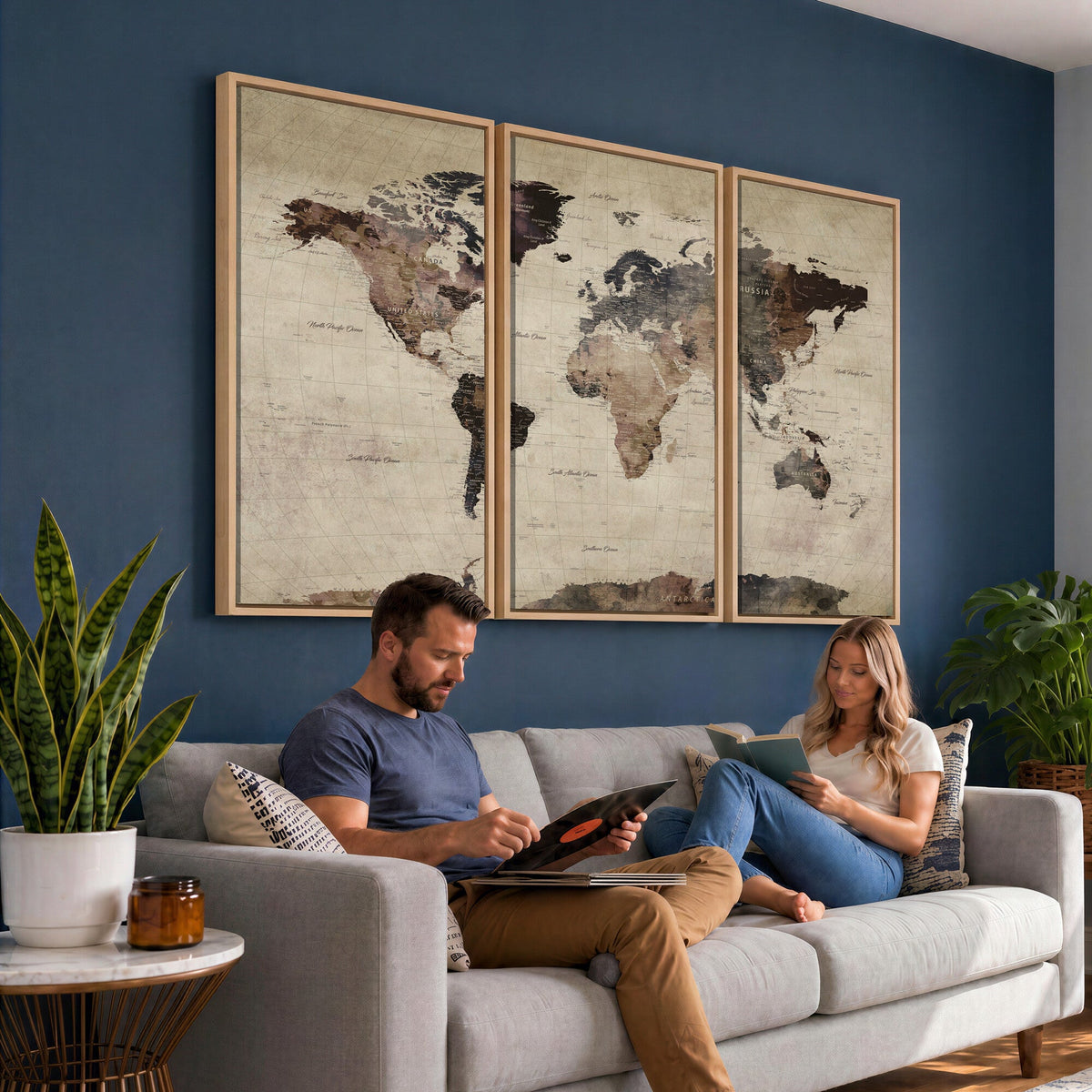 World Map Canvas Print, Detailed Map of the World, Adventure Gift for Couples and Anniversaries