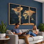 Vintage World Map Canvas Wall Art | Detailed Map with Countries, Oceans and Continents