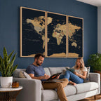 Vintage World Map Earth Globe Countries Oceans Continents
