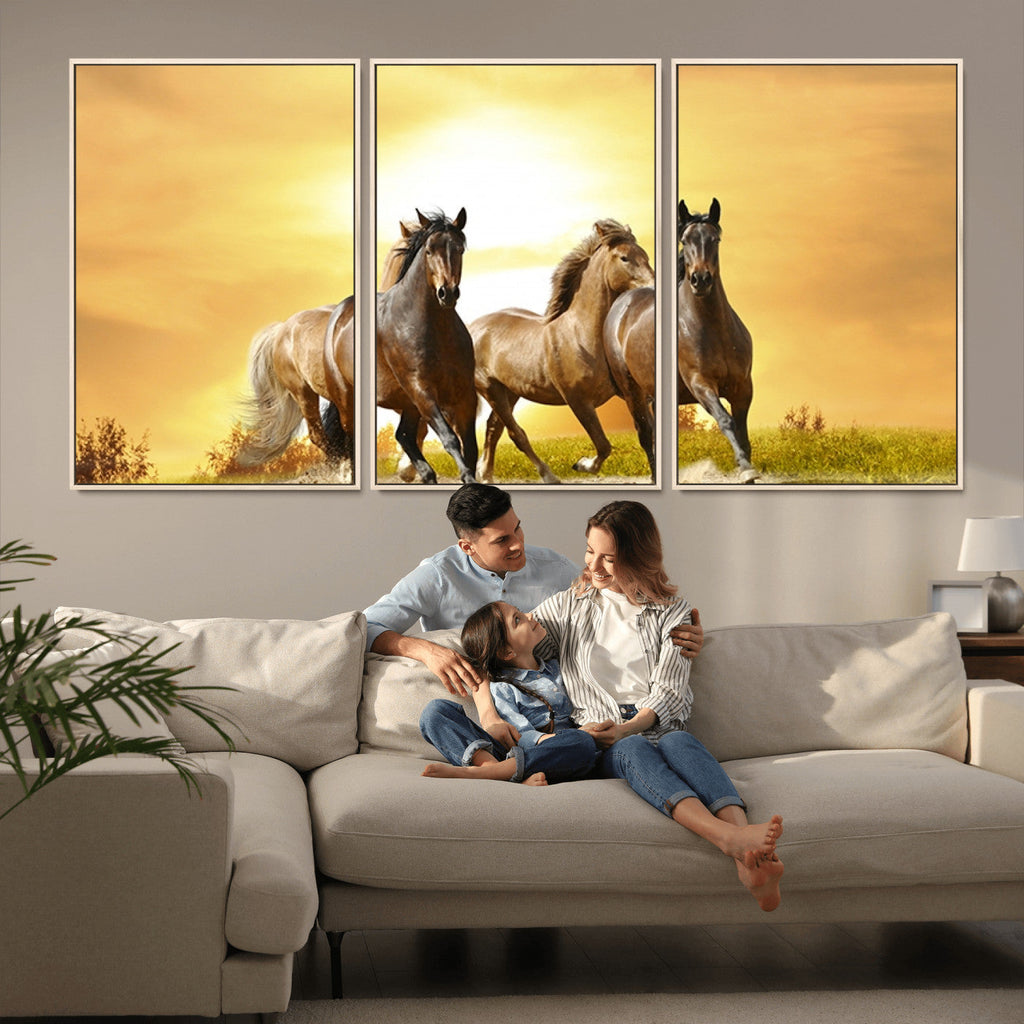 Wild Horses Wall Art Canvas Print, Framed Galloping Herd