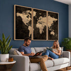 Brown World Map Canvas Print | Modern Travel Map Wall Art