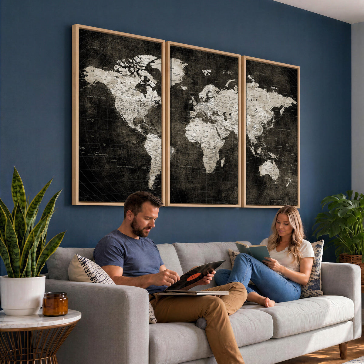 Vintage World Map Wall Art Canvas Print | Framed Large Map Wall Art