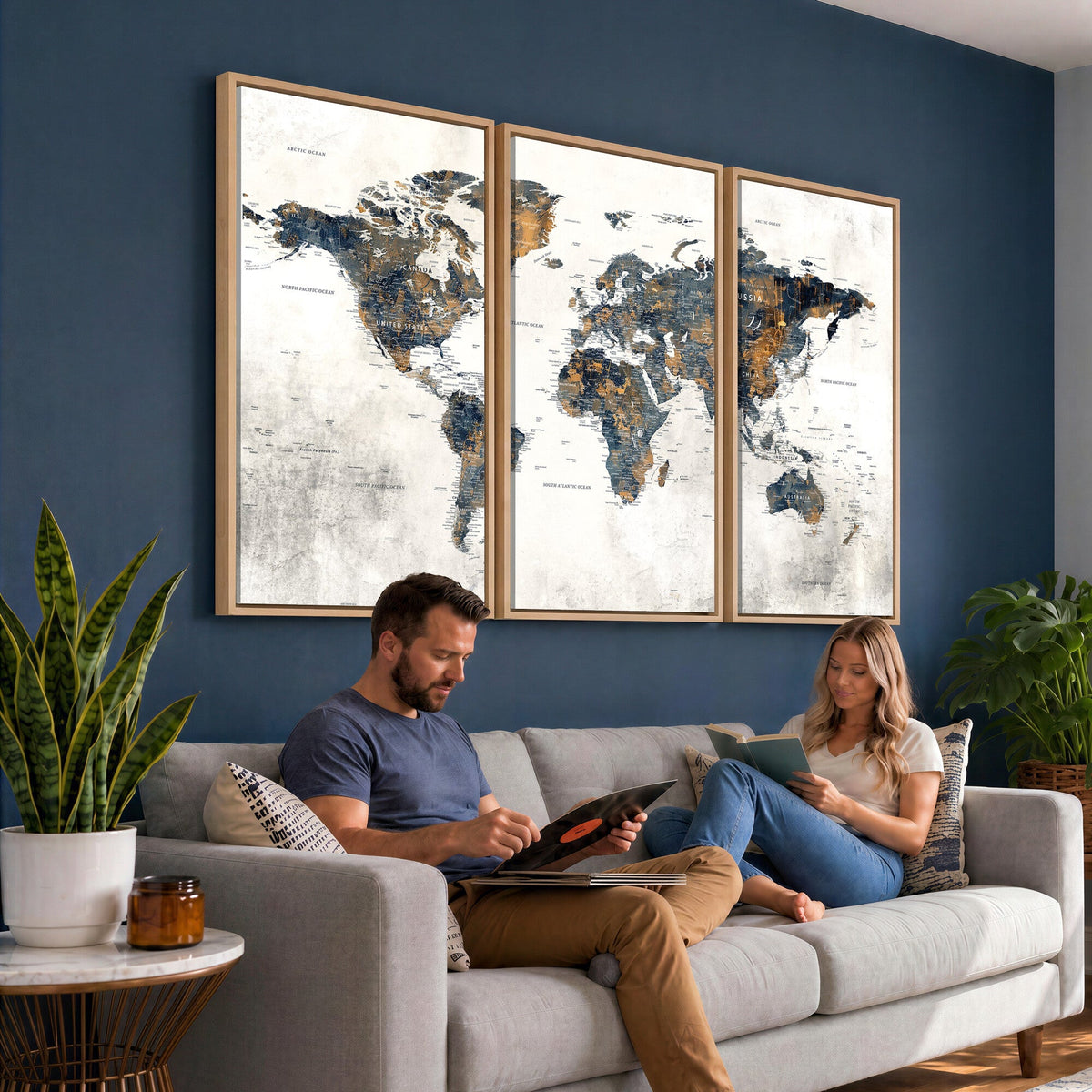 World Map Wall Art Canvas Print for Office Wall Decor