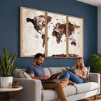 Blue Watercolor World Map Canvas Print | Framed Modern Wall Art