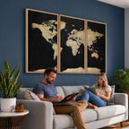 Beige World Map Canvas Wall Art Print, Minimal Black and Beige Map