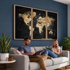 World Map Canvas Wall Art with Famous Landmarks | Framed Travel Map
