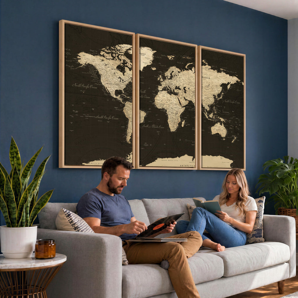 World Map Canvas Print | Framed World Map Wall Art for Couples