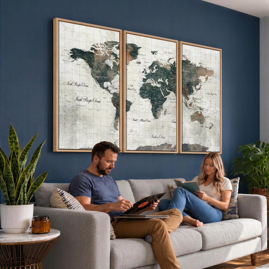World Map Canvas Print | Framed Travel Map Wall Art for Couples