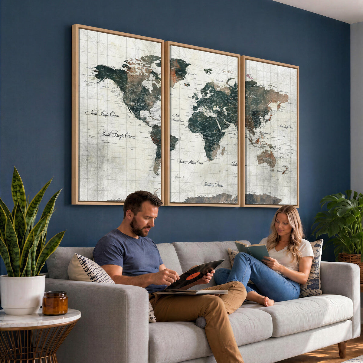 World Map Canvas Print | Framed Travel Map Wall Art for Couples