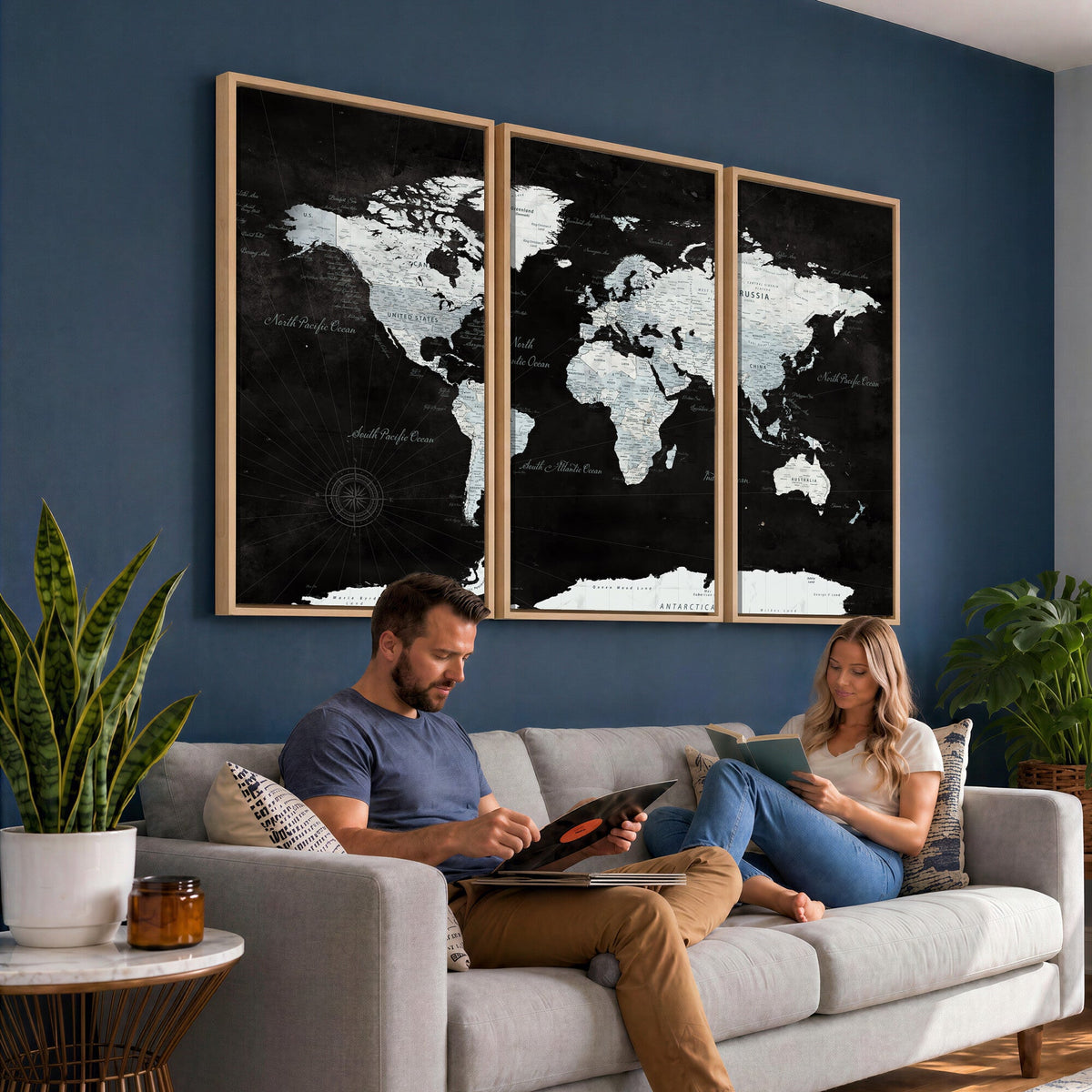 World Map Canvas Print | Framed Push Pin Wall Art, Color Splash Travel Map