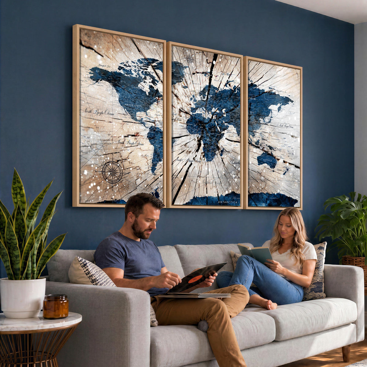 Rustic World Map Canvas Print | Framed Wall Art for Couples