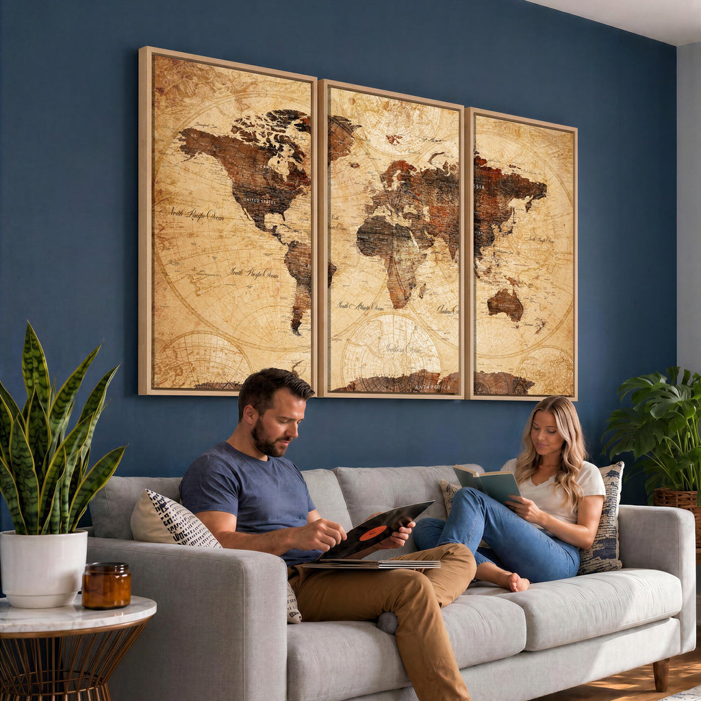 Modern Red and Gray World Map Canvas Print | Framed Wall Art