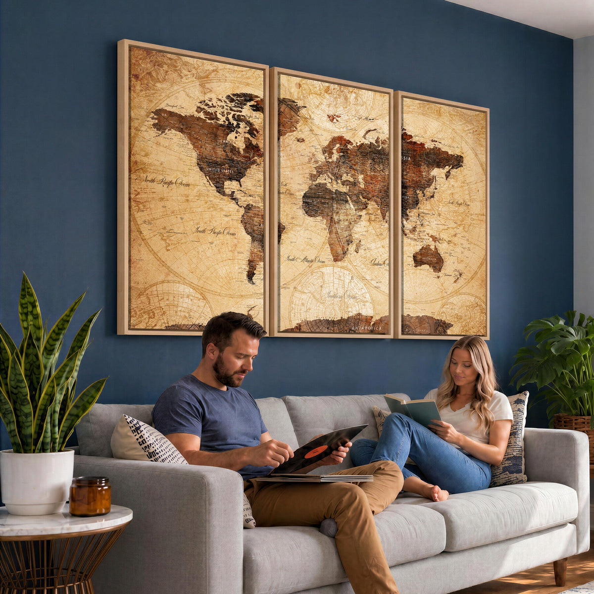 Modern Red and Gray World Map Canvas Print | Framed Wall Art
