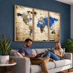 World Map Canvas Print | Colorful Abstract Travel Map, Framed Wall Art