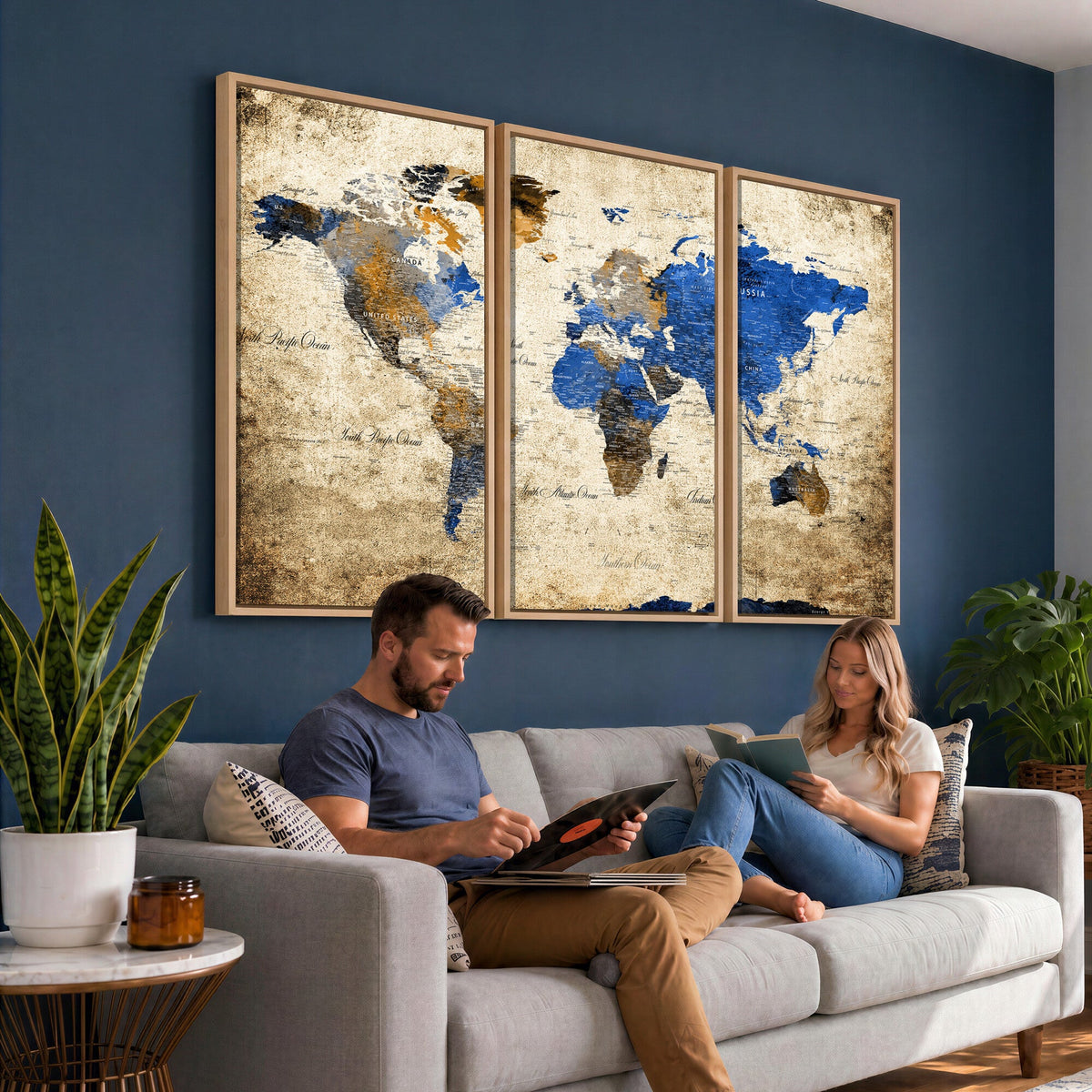 World Map Canvas Print | Colorful Abstract Travel Map, Framed Wall Art