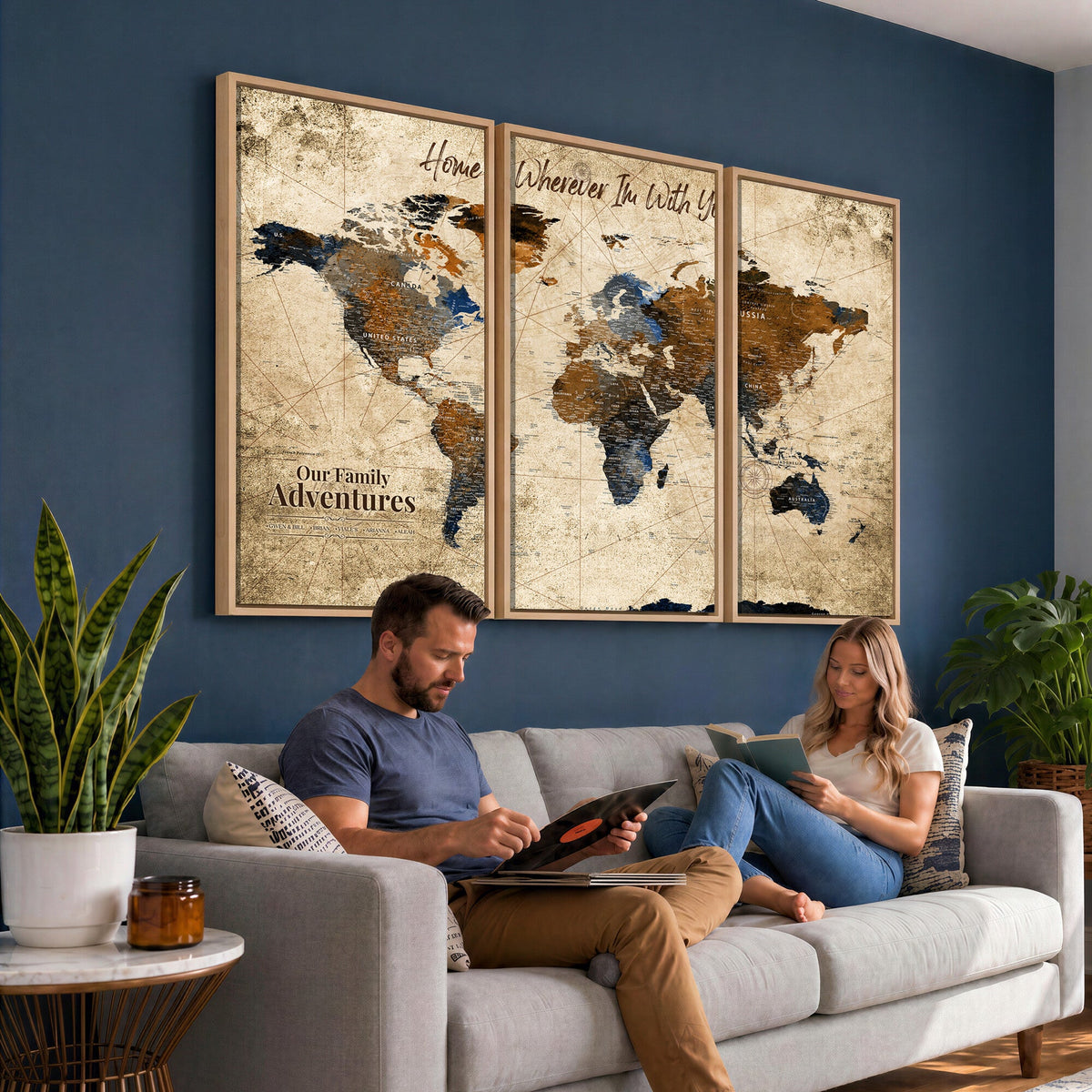 World Map Wall Art | Rustic Earth Tone Canvas Print, Antique Travel Map