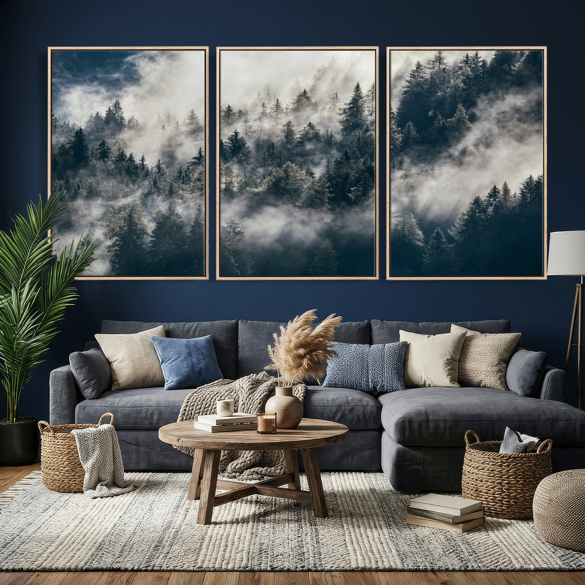 Foggy Mountain Forest Canvas Print, Misty Pine Trees Nature Wall Art