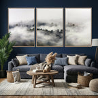 Foggy Forest Wall Art Canvas Print, Misty Pine Tree Landscape