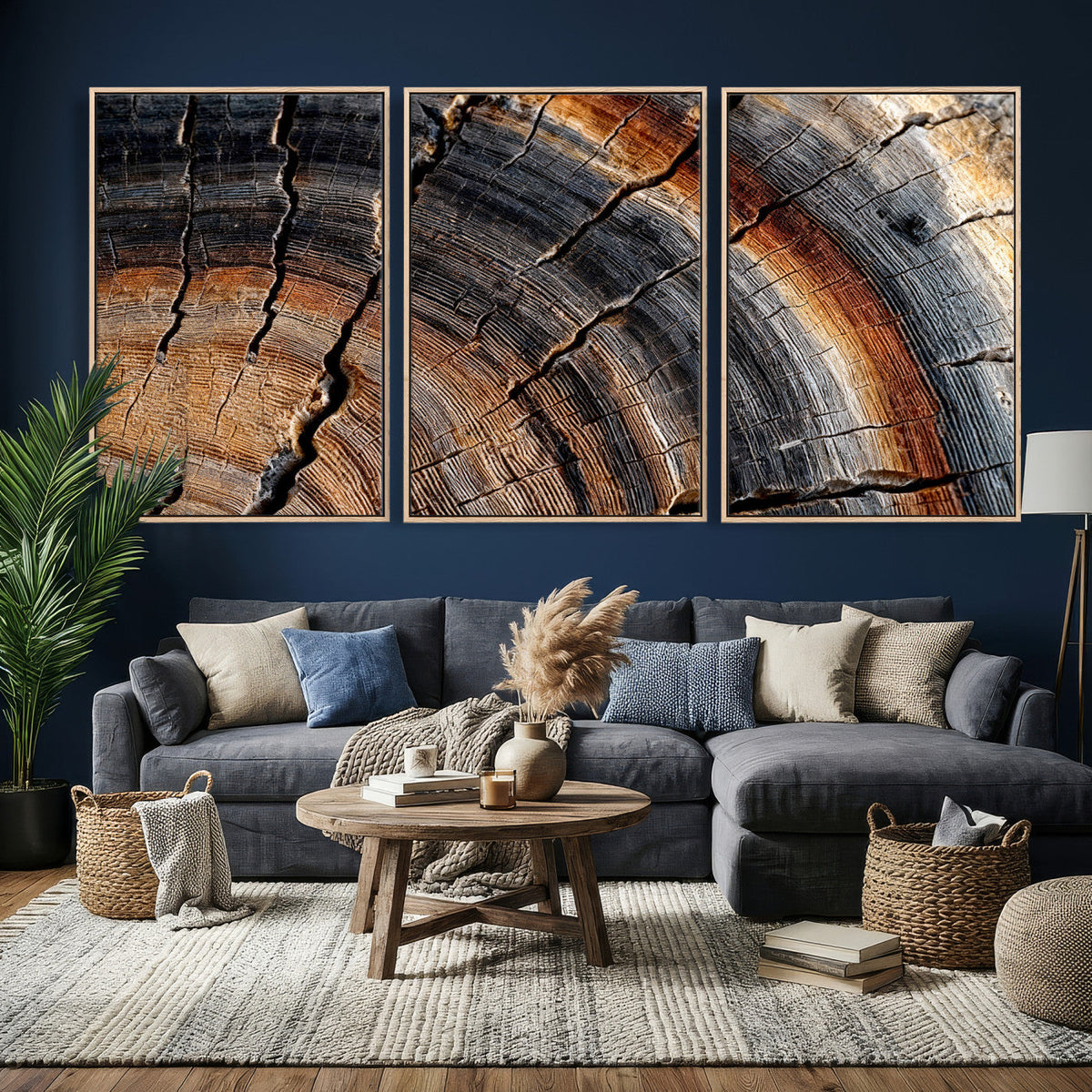 Abstract Tree Ring Wall Art Print, Natural Rustic Wood Grain Canvas