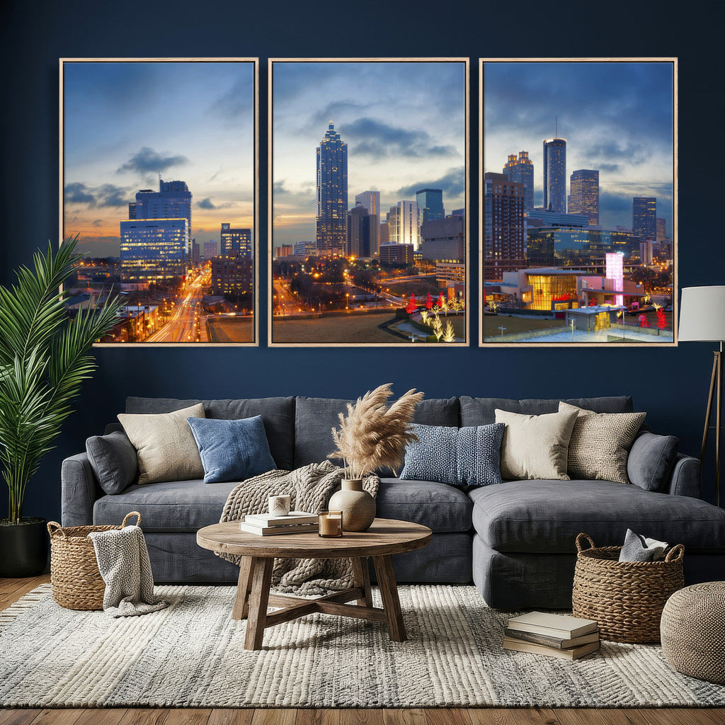 Atlanta Skyline Wall Art Canvas Print, Atlanta Downtown Night Cityscape
