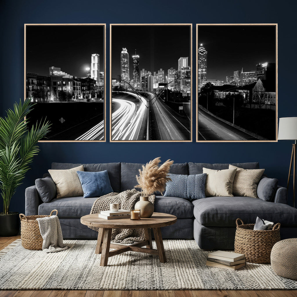 Atlanta Skyline Wall Art Canvas Print, Atlanta Downtown Night Cityscape