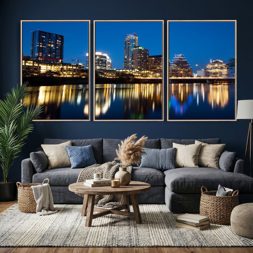 Austin Skyline Wall Art Canvas Print, Austin Downtown Night Cityscape