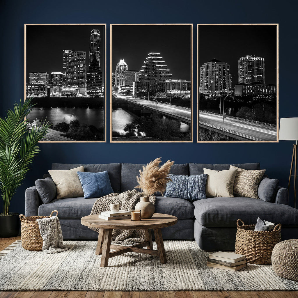 Austin Skyline Wall Art Canvas Print, Austin Downtown Night Cityscape