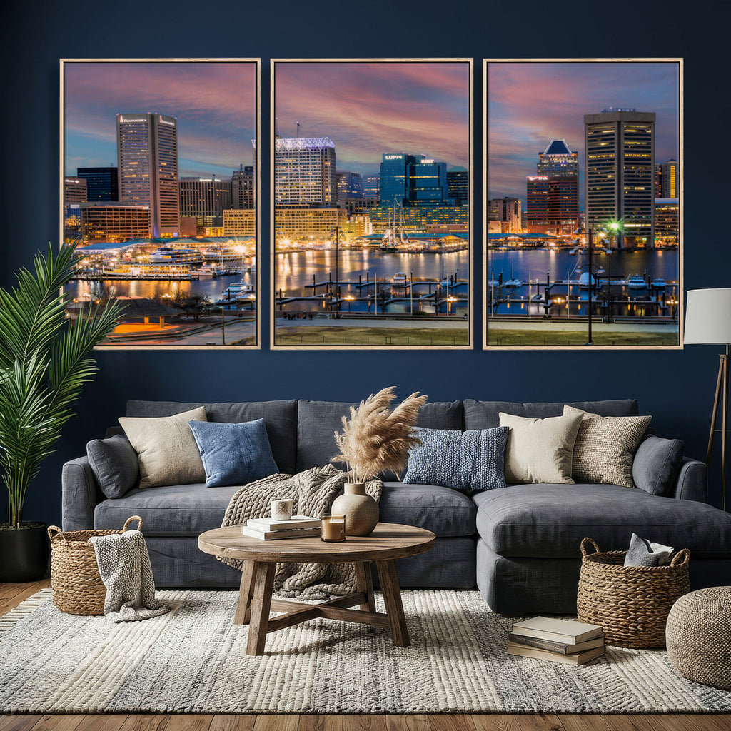 Baltimore Skyline Wall Art Canvas Print, Baltimore Downtown Night Cityscape
