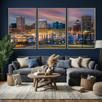 Baltimore Skyline Wall Art Canvas Print, Baltimore Downtown Night Cityscape