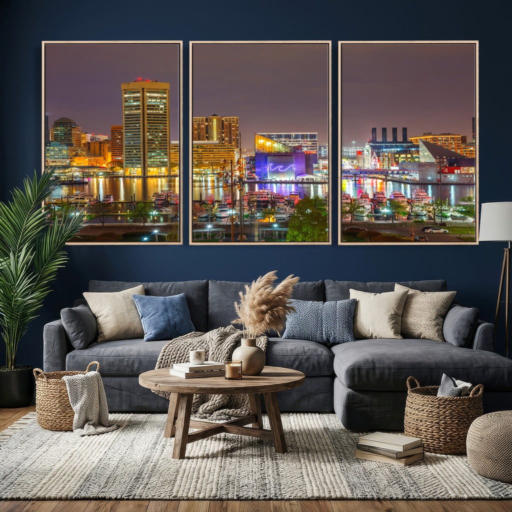 Baltimore Skyline Wall Art Canvas Print, Baltimore Downtown Night Cityscape