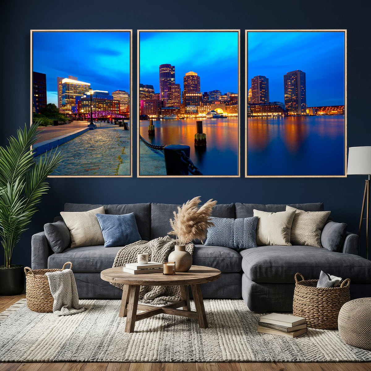 Boston Wall Art Canvas Print, Boston City Downtown Night Cityscape