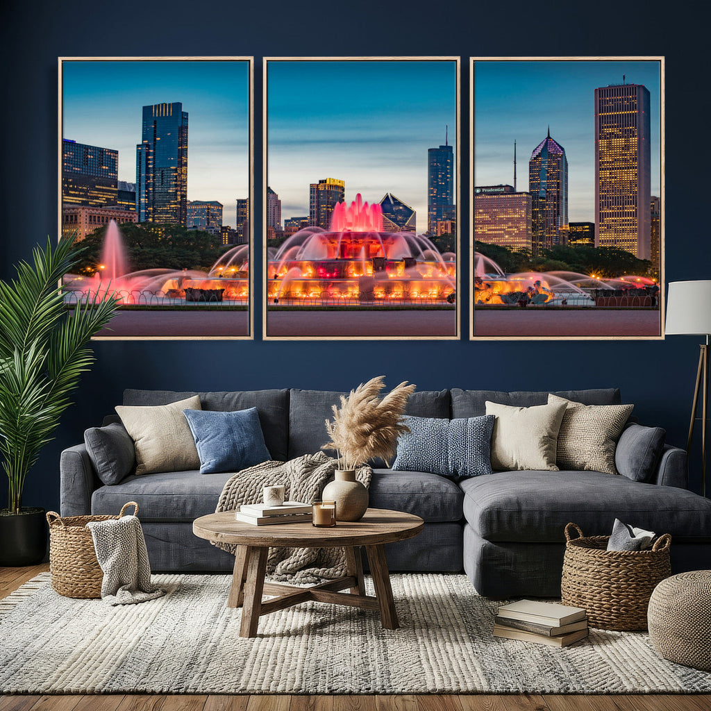 Chicago Wall Art Canvas Print - Chicago City Downtown Night Cityscape