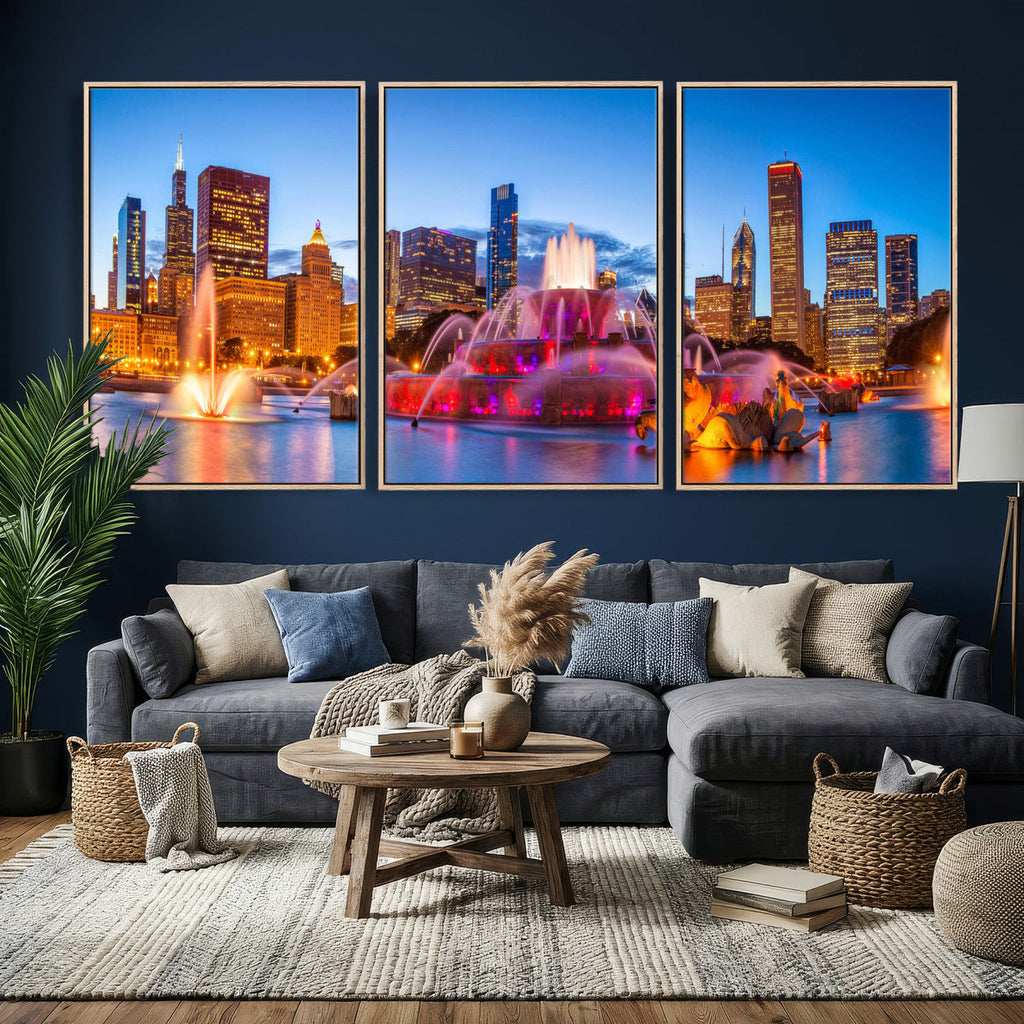 Chicago Wall Art Canvas Print, Chicago City Downtown Night Cityscape