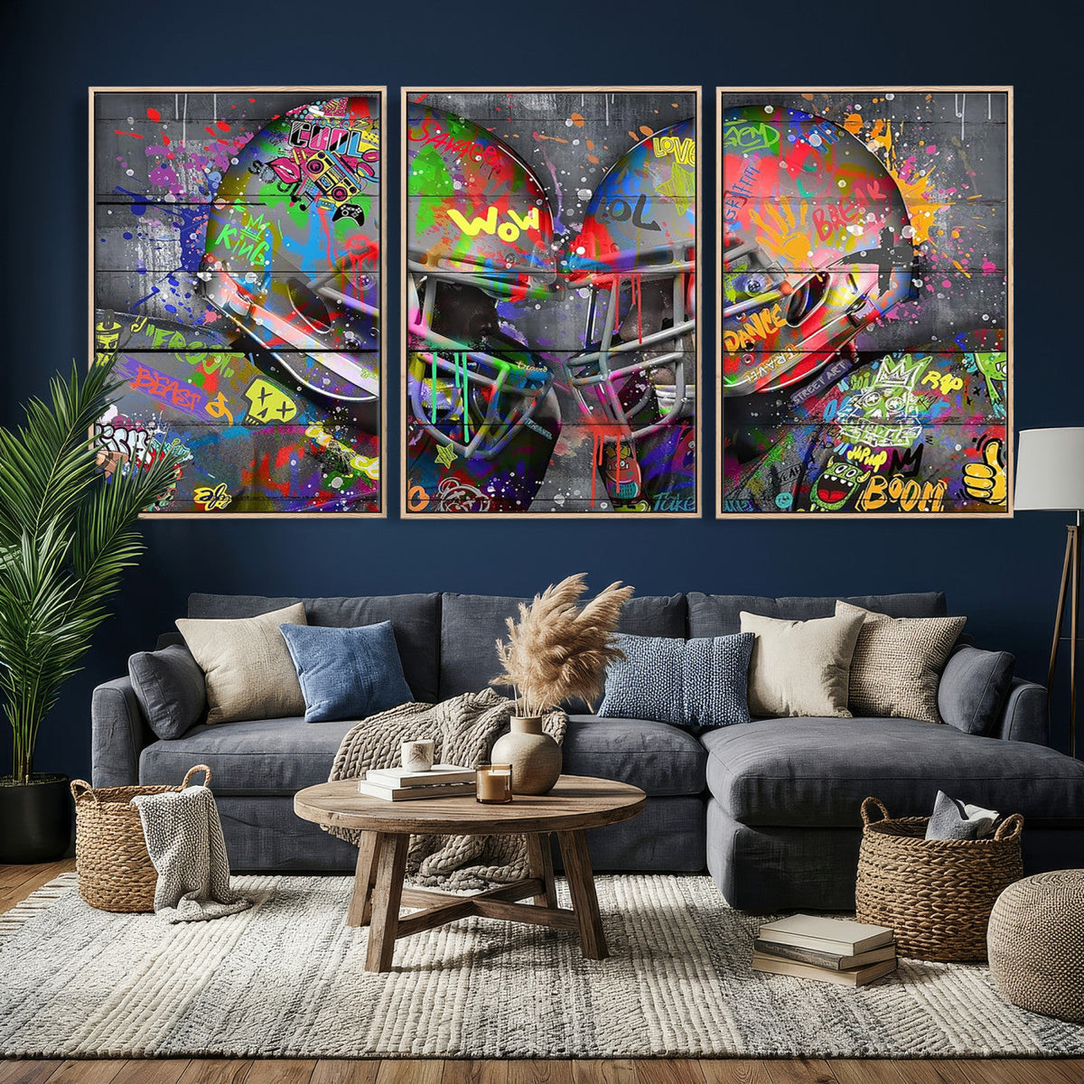 Graffiti Football Helmets Wall Art Canvas Print, Urban Street Art
