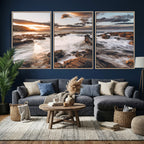 Rocky Coast Ocean Sunset Wall Art Canvas Print, Dramatic Seascape Nature Decor