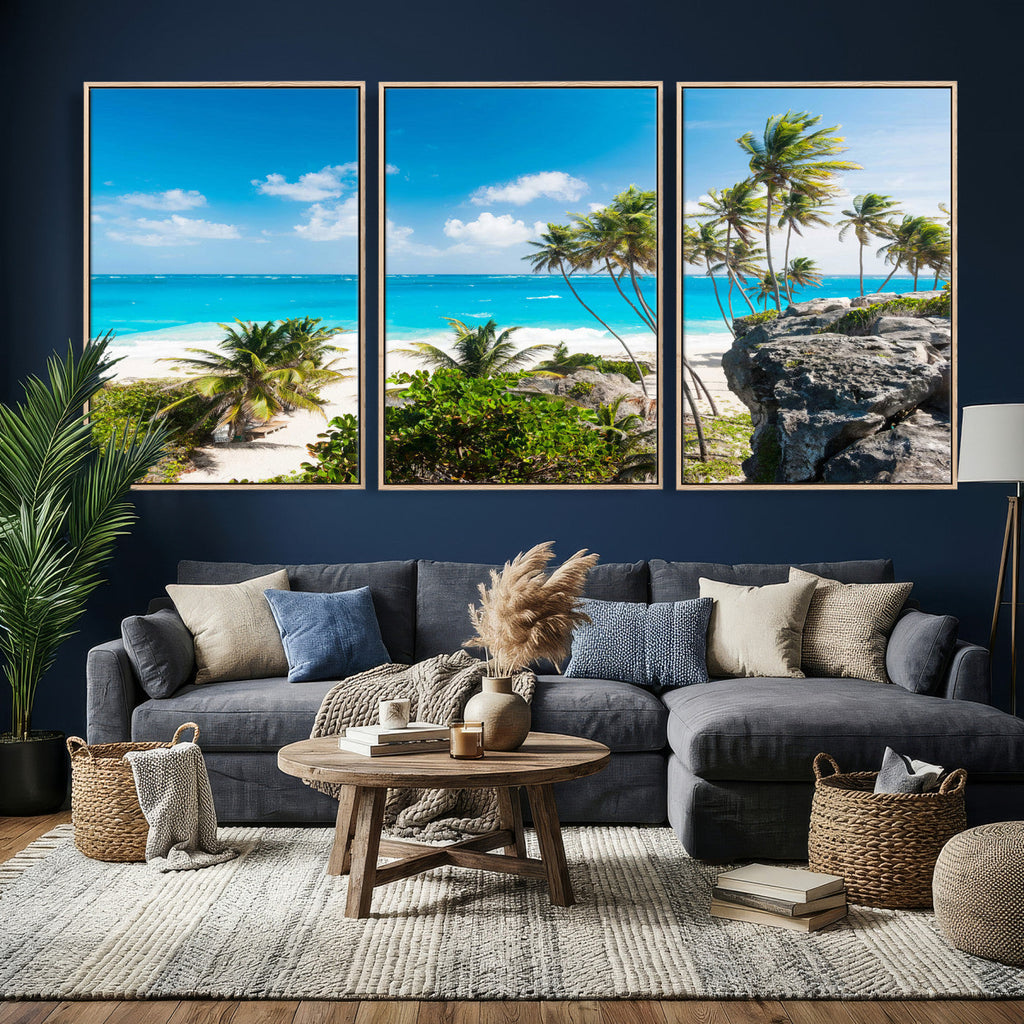 Tropical Beach Wall Art Canvas Print, Palm Tree Ocean Landscape Photography