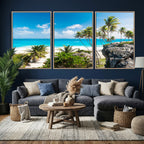 Tropical Beach Wall Art Canvas Print, Palm Tree Ocean Landscape Photography